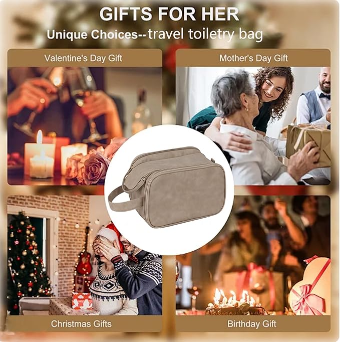 Travel Toiletry Bag for Women PU Leather Triple-layer Double Zipper Toiletry Bags,Waterproof with Handle Mens Toiletry Bag Stowable Brushes, Toiletries Makeup for Business Trips Camping Bathroom Brown