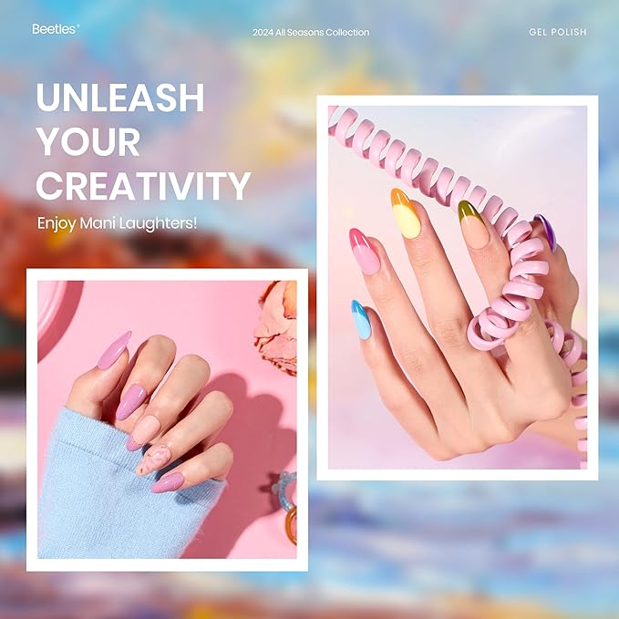 beetles Gel Polish Set Summer Gel Nail Polish Kit Spring Pastel 36 Pcs 32 Colors with Base Top Coat Hot Pink Green Black White Burgundy Red Blue Purple Gifts for Women Fingertip Palette