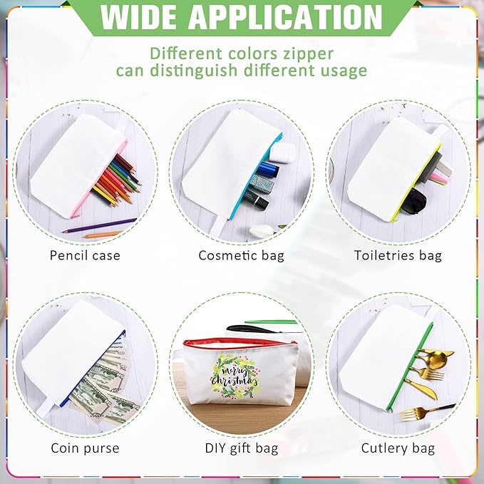 Saintrygo 30 Pieces Makeup Canvas Bags in Bulk, Travel Cosmetic Blank DIY Bags Craft Pouch Makeup Canvas Zipper Pouch for Women(9.84 x 5.11 x 1.96 Inches)