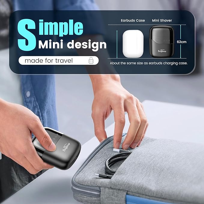 Brightup Electric Foil Shavers for Men, Mini Electric Razor for Shaving Face, Compact Travel Shaver with Floating Blades, Waterproof Wet/Dry Razor USB C Rechargeable