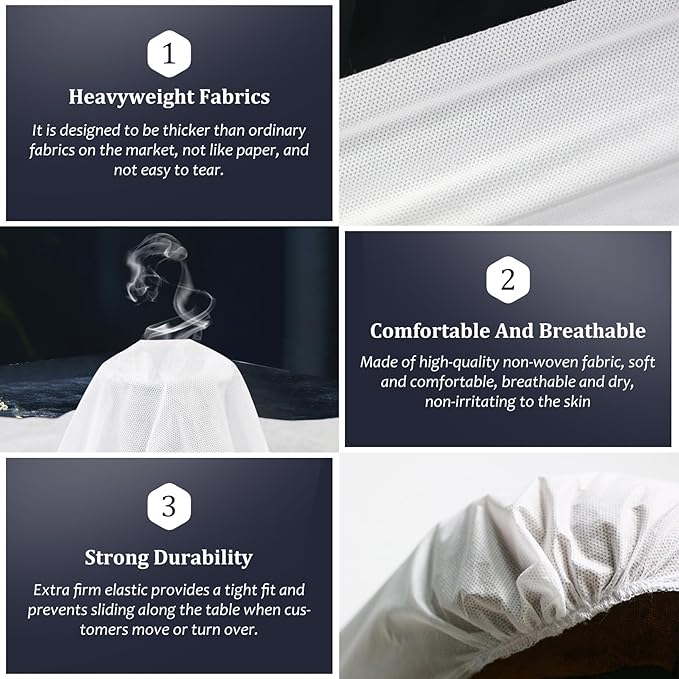 30PCS Disposable Fitted Massage Table Sheets, Heavy Duty Elastic Disposable Bed Cover, Breathable Disposable Fitted Sheets for Spa White Non Woven Fabric 36 x 85 Inch