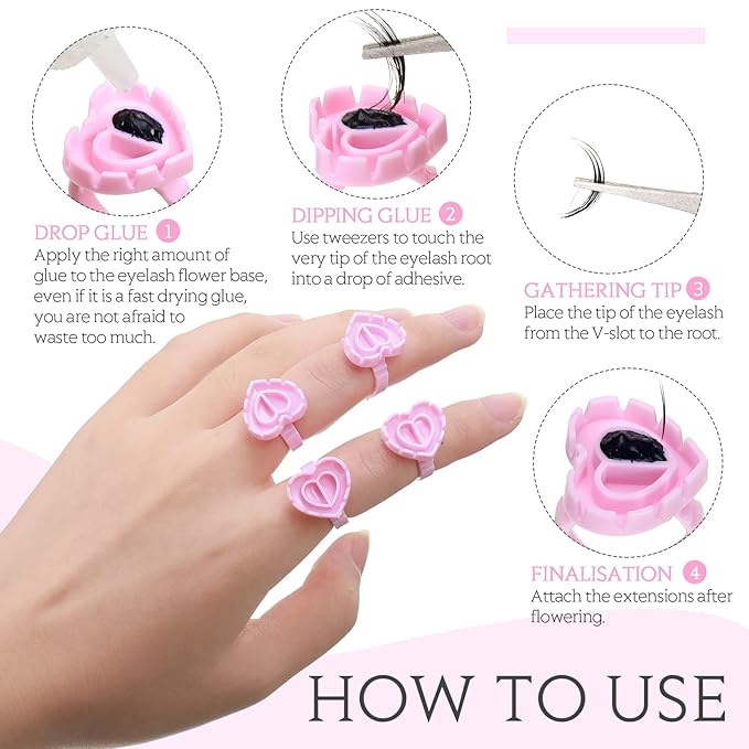 Glue Rings for Eyelash Extensions Lash Disposable Lash Glue Rings for Beauty Salons Holder Fanning Cups Eyelash Extension Supplies(1000 Pcs,Heart Style)