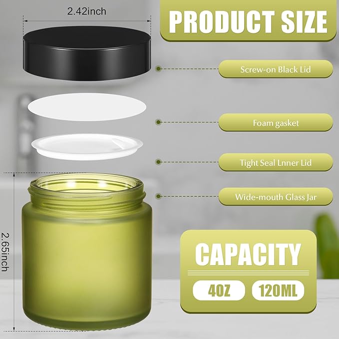 Norme 24 Pcs 4 oz Glass Jars with Lids Leakproof Round Airtight Empty Cosmetic Jars with Inner Liners Lid for Storing Lotions Powder Ointments Candle Making (Pea Green)