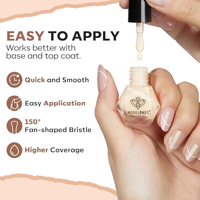 modelones Nail Polish Set 6 Colors, Milky White Brown Metallic Nude Bronze Quick Dry Mini Nail Lacquer Kit Shimmer Burnt Orange Copper Nail Art DIY Home Salon Manicure Gift for Women Girls