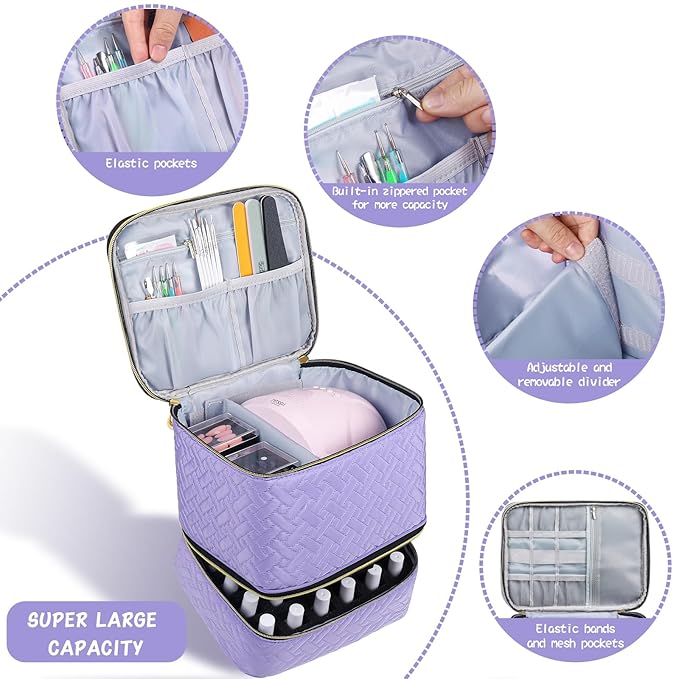 Nail Polish Carrying Case Bag-Holds 30 Bottles, Double-Layer Nail Polish Storage and Nail Dryer Case