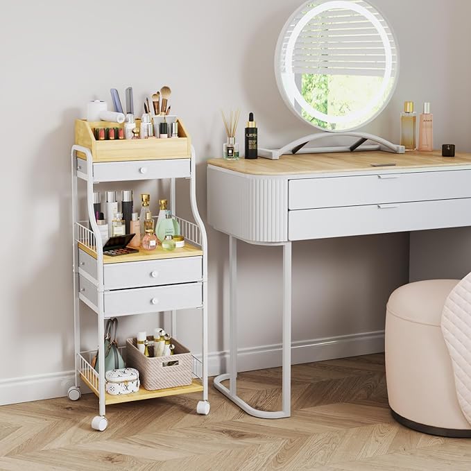 HapiRm Floor Makeup Organizer Storage - Vanity Skincare Make Up Organizers and Storage with Drawers, Cosmetics Display Cases Holder for Skin Care Nail Polish Perfume Makeup Brush