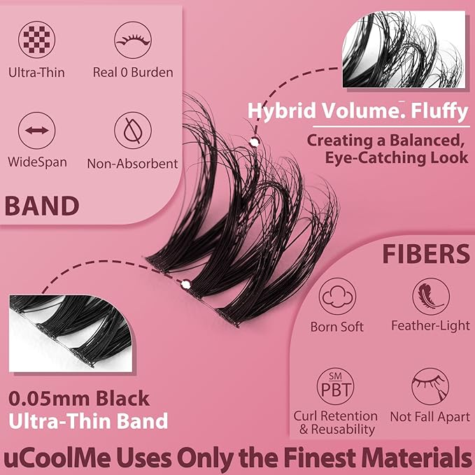 Lyra Lash Clusters Kit 8-18mm Hybrid Volume 3D Fluffy Eyelash Clusters DD Curl - WideSpan DIY Eyelash Extension Kit Cat Eye Lashes Individual Fake Eyelashes Clusters Kit 0.05mm Ultra-Thin Black Band