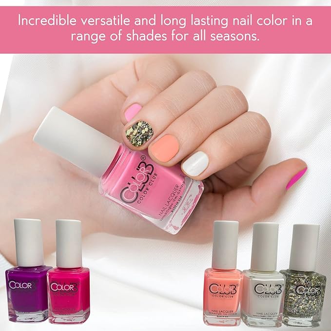 Color Club Girls Night Nail Lacquer Set of 6 - Women and Girls Light Nail Lacquer Set - Quick Dry Nail Art Manicure Set