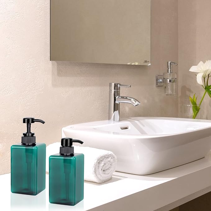 Suream 3Packs Empty Pump Shampoo Bottles, 15oz/450ml Refillable Conditioner Dispenser for Bathroom, Reusable Liquid Dispenser Bottle for Kitchen Sink, Laundry Room, Salon, SPA, Restaurant, Blue