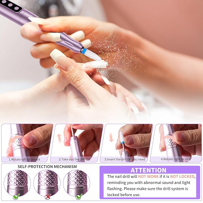 Electric Nail Drill Professional, Electric Nail File, 35000RPM Cordless Nail Drill, Portable Nail File Machine for Acrylic and Gel Nail with Manicure and Polishing Tool Set