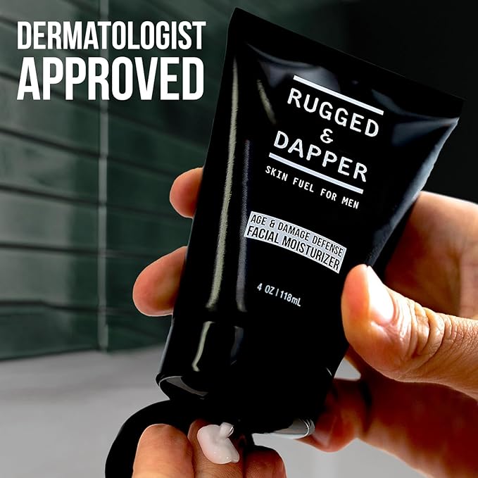 RUGGED & DAPPER - Age Defense Face Moisturizer for Men | 4oz | Hydrating Mens Face Lotion | Unscented + Anti- Aging Formula for Clear Skin | Natural Ingredients | Made in USA