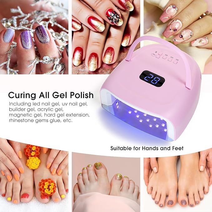 60W Rechargeable LED Nail Lamp, Cordless Gel Lamp with Portable Handle & 42pcs Lamp Beads, Automatic Sensor UV LED Nail Dryer, 4 Timers Professional UV Light for Gel Nails