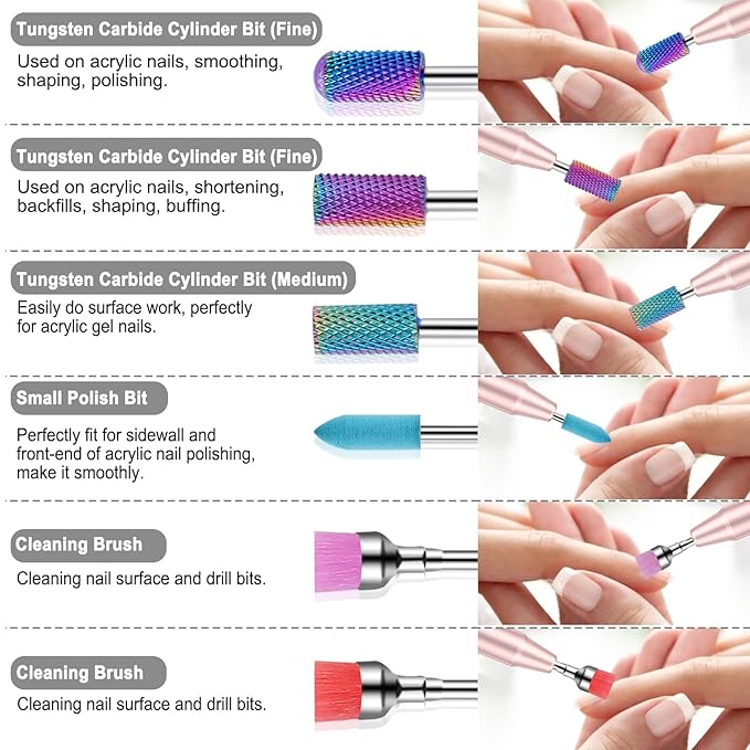 30Pcs Nail Drill Bits Set with Rhinestone Storage Box, 3/32 Inch Ceramic Diamond Carbide Nail Drill Bits for Acrylic Gel Polish, Cuticle Efile Remover for Manicure (Silver)