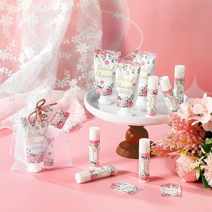 48 Sets Hand Cream and Lip Balm Baby Shower Gifts Set Party Favor Bridal Wedding Gifts for Guests with Thank You Cards Organza Bags Tags for Guests Women