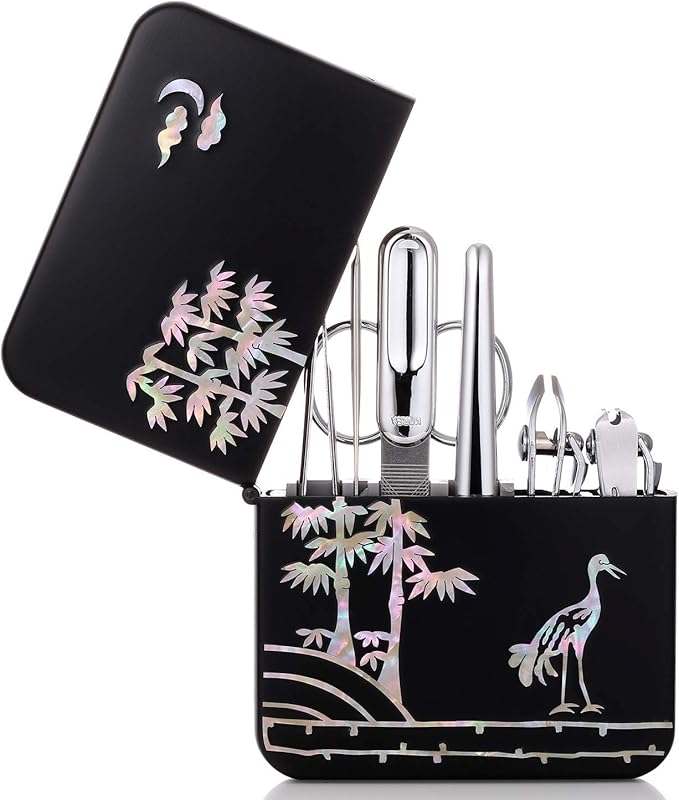 Korean Nail Clipper! Mother of Pearl Three Seven (777) Premium Quality Gift Travel Manicure Grooming Kit Nail Clipper Set (4112MP), Made in Korea, Since 1975 (Chrome)