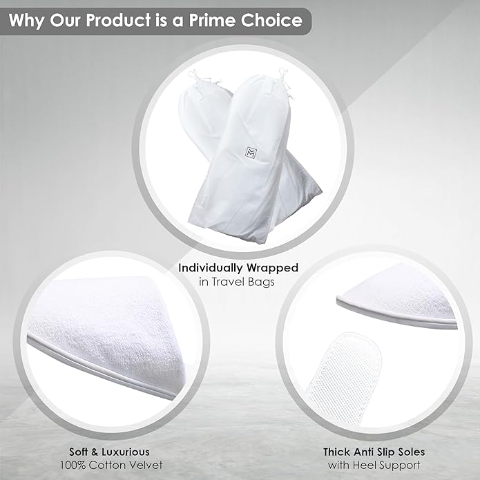 MODLUX Spa Slippers, 12 Pairs Cotton Velvet Closed Toe Disposable Slippers for Guests, 6 Medium and 6 Large House Shoe, Hotel, Home, Indoor, Bride Slippers, Slip-on with Travel Bag, White