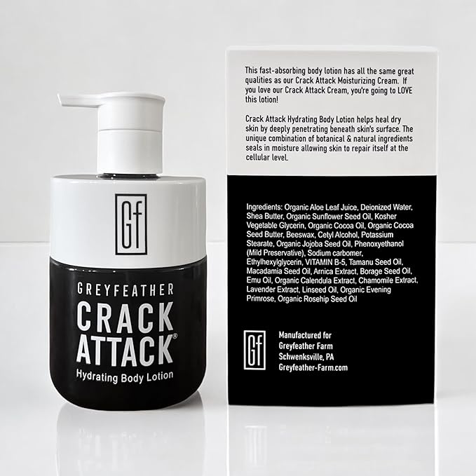 Crack Attack Hydrating Body Lotion – Fast-Absorbing, Non-Greasy Moisturizer for Dry, Cracked Skin – With Aloe, Emu Oil, Shea Butter & Mint – Natural, Fragrance-Free, Full Body Repair Cream