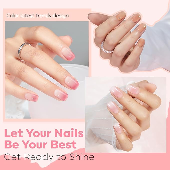 modelones Jelly Nail Polish, Summer 6 Colors Sheer Nude Pink Milky White Neutral Nude Nail polish Set Long Lasting Quick Dry Transparent Manicure DIY Nail Art Salon Home Gift for Women Girl