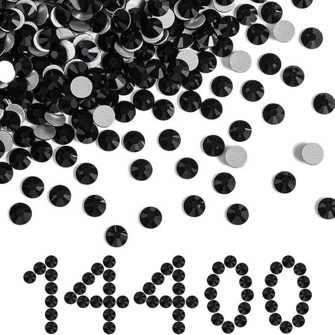 Beadsland Flatback Rhinestones Bulk,14400pcs Black Rhinestones for Nails Crafts Clothes DIY Decoration, Jet Black, SS6, 1.9-2.1mm