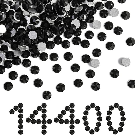 Beadsland Flatback Rhinestones Bulk,14400pcs Black Rhinestones for Nails Crafts Clothes DIY Decoration, Jet Black, SS16, 3.8-4.0mm