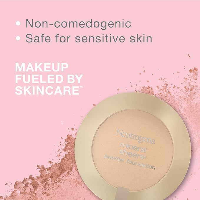 Neutrogena Mineral Sheers Compact Powder Foundation, Lightweight & Oil-Free Mineral Foundation, Fragrance-Free, Classic Ivory 10,.34 oz (Pack of 2)