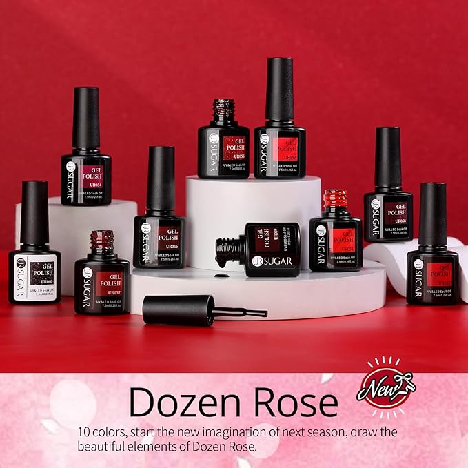 UR SUGAR Red Gel Nail Polish Set, 10 Colors Red Collection Gel Polish Glitter Red Dark Red Burgundy Red Bloody Red Gel Polish Set for All Seasons Soak Off Gel Nail Manicure Gifts Set for Women