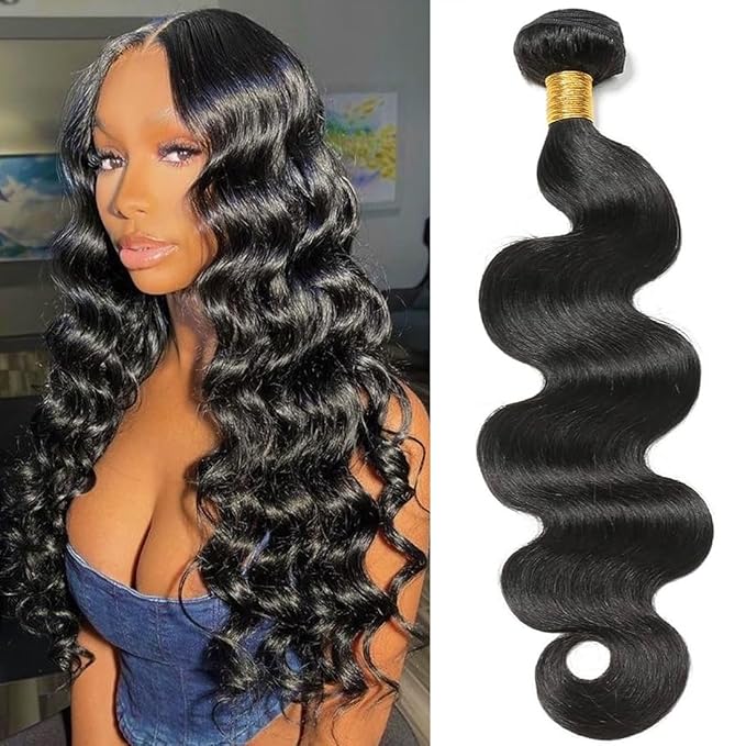 Cirvty 22 Inch Body Wave Bundle Human Hair 1 Bundles Body Wave Bundles 100% Unprocessed Brazilian Virgin Hair Bundles Double Weft Weave Bundles Human Hair Natural Black Color
