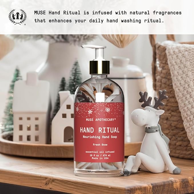Muse Apothecary Hand Ritual - Aromatic and Nourishing Hand Soap, Infused with Natural Aromatherapy Essential Oils - 16 oz, Fresh Snow, Pack of 2