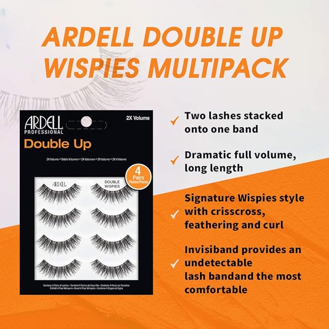 Ardell Double Up Wispies False Eyelashes - Voluminous, Dramatic Look, Natural Lashes, 4 Pairs (x 2 Pack)