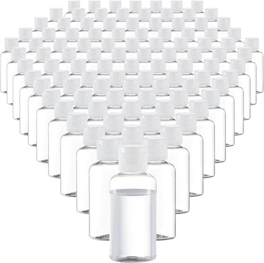 100 Pack 1.7oz Plastic Empty Bottles with Flip Cap Small Travel Size Bottles Hand Sanitizer Bottles Refillable Travel Container for Shampoo Body Soap Lotions Baby Shower (Clear)