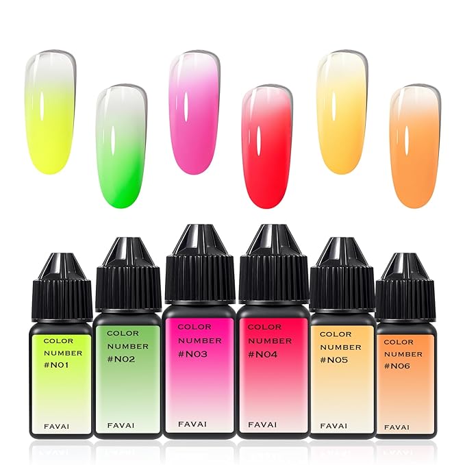 FAVAI Airbrush Neon Gel Nail Polish Air Gel Set 6 Neon colors Bright Orange Hot Pink Yellow Green Purple Spring Summer Collection 15ml / 0.5 Fl Oz Long Lasting