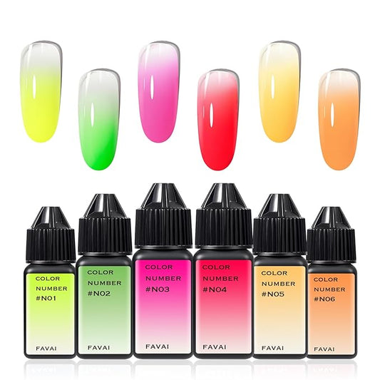 FAVAI Airbrush Neon Gel Nail Polish Air Gel Set 6 Neon colors Bright Orange Hot Pink Yellow Green Purple Spring Summer Collection 15ml / 0.5 Fl Oz Long Lasting