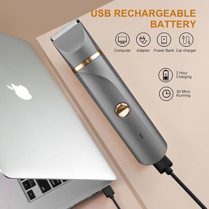 Bikini Trimmer for Women -Manscape Body Hair Trimmer IPX7 Waterproof Ball,Rechargeable Electric Shaver for Pubic/Body/Groin Grooming,Gifts for Him Dad,Gray&Gold