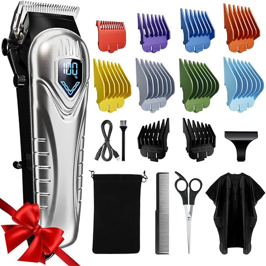 Hair Clippers for Men&Women Professional, Low Noise Cordless Hair Cutting Kit with 10 Color Combs, LED Display, Men Gifts, 5H Beard Trimmer Barber Hair Clippers Set with Scissors,Cape