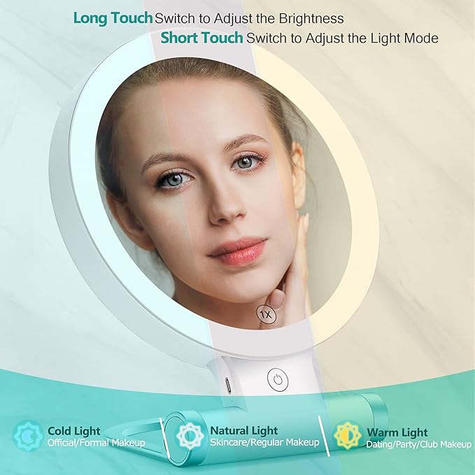 B Beauty Planet Magnifying Mirror with Light 30X/1X,Double Sided Tabletop Mirror with Adjustable Folding Handle,Cosmetic Mirror for Makeup/Travel, Tweezing, and Blackhead/Blemish Removal