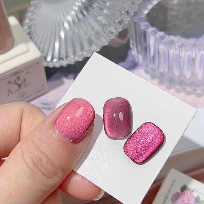 5Pcs 12ML Adhere Cat Eye Soak Off UV LED Gel Nail Polish Set,Water Light Sensation Colorful Light Ultrafine Magnetic Powder Blue Green Cat Eye with Magnet+ 7.3ML Black Color Gel Polish