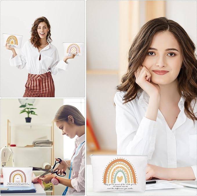 Sieral 20 Pcs Canvas Makeup Bags Bulk Inspirational Cosmetic Bag Pouch with Zipper for Women Employee Appreciation Thank You Gifts for Volunteer Teacher Nurse Assistant Mom Gifts(Rainbow)