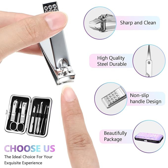 Lasnten 24 Set Manicure Set Bulk Nail Clippers Grooming Nail Kit Stainless Steel Professional Pedicure Kit Pedicure Tools with Travel Case Gifts for Men Women Personal(8 in 1,Laser)