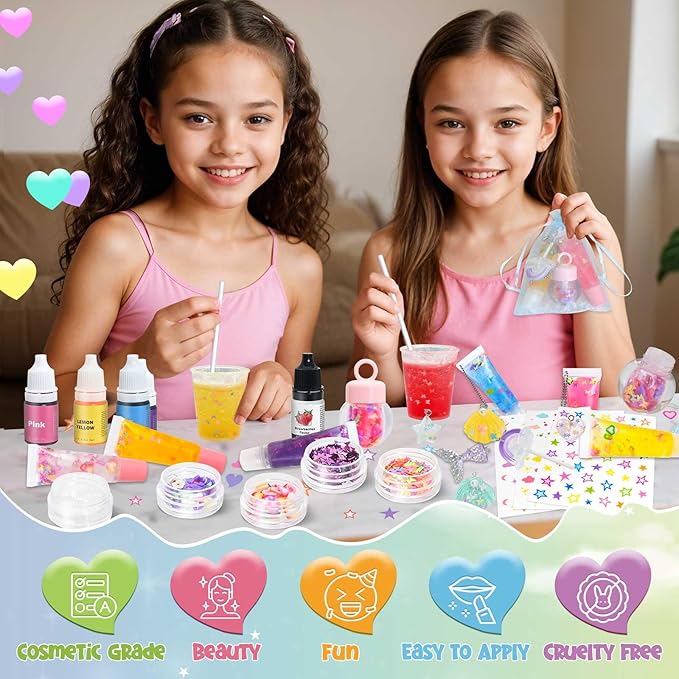 Jcoos Lip Gloss Making Kit - 73PCS Keychain DIY Lip Gloss, Shimmery Moisturizing Lip Glaze Handmade Set, Fun Craft Kit for Beginner, Women, Kids, Tween, Preteen, Teens Girl Gifts Trendy Stuff