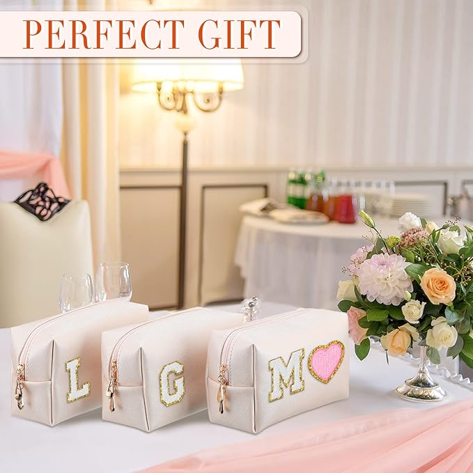 Sanwuta 9 Pcs Preppy Makeup Bag PU Leather Cosmetic Bag Makeup Pouch Plain Waterproof Toiletry Organizers for Traveling Preppy Travel Purse End of the Year Teacher Gifts Bulk(Ivory White)