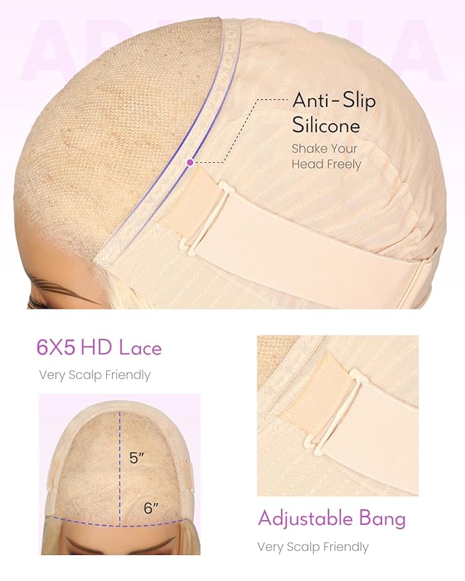 Arabella 5x6 Ready to Go Glueless Wigs Human Hair 210% Density 613 Blonde Bob Wig Human Hair 613 Lace Front Bob Wig Human Hair Pre-Cut Lace Glueless Wigs Human Hair (10inch, 5x6 Glueless Bob)