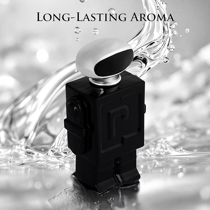 Robot Noir for Men - Fresh Woody Fragrance - Top Notes of Cardamom, Rhubarb, Bergamot & Lemon - base Scents of Vanilla, Tolu Balsam & Haitian Vetiver - Elegant 100ml Bottle, Parfume for Men