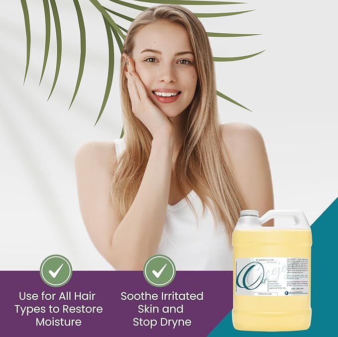 Dr Joe Lab Camellia Seed Oil 128 oz Pure Natural Cold Pressed Unrefined Extra Virgin Camellia Oil 1 Gallon - for Hair Skin Body Nails and Beard - Moisturizing, Soothing, Hydrating, & Nourishing