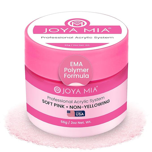 Joya Mia Acrylic Powder for Nails, MMA-Free, Super Adhesion Professional Powder for Flawless & Long-Lasting Nail Enhancements, Easy Application, Vibrant & Stunning Colors - Soft Pink, 2 oz