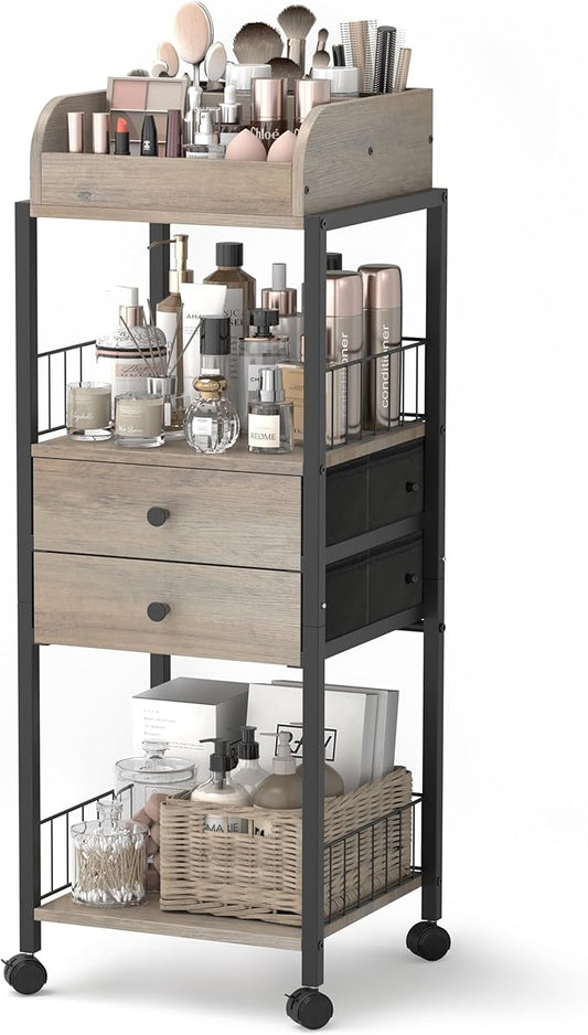 Makeup Organizer, Floor Skincare Organizers Make Up Organizers and Storage with Drawers, Vanity Organizer Cosmetics Display Cases Holder for Skin Care Nail Polish Perfume Black