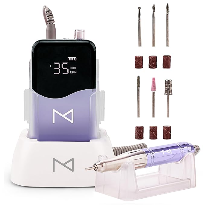 M Mase- Professional Nail Drill Machine - 2-in-1 Nail File - Cordless, 35000 RPM, HD Display - Gift for Her - Electric Nail Drill for Professional & Home Use (Violet)