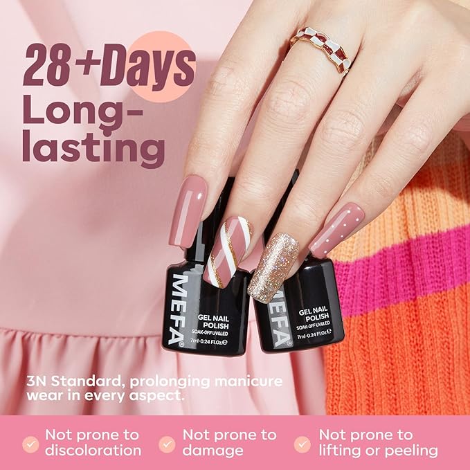 MEFA 19 Pcs Gel Nail Polish Kit with U V Light, 12 Colors All Seasons Nude Milky White Soak Off Gel Polish Nail Set with Base Top Coat Essential Manicure Tools Beginners Salon Nails DIY Art