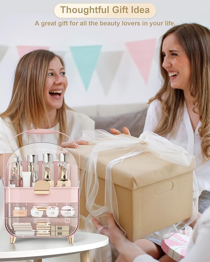 Makeup Organizer, Skincare Holder Bathroom Counter Organizer, Storage Box Cosmetic Display Cases, Teen Girl Gifts Trendy Stuff Make up Organizers for Vanity, Dresser, Countertop (Pink)