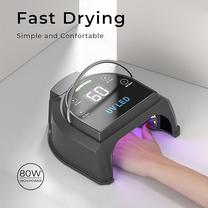 80W Professional Cordless UV LED Nail Lamp, UV Lights for Nails with 45 Beads and Rechargeable Battery, Portable LED Gel Nail Curing Dryer, Nail Polish Machine for Salon or Home, Black