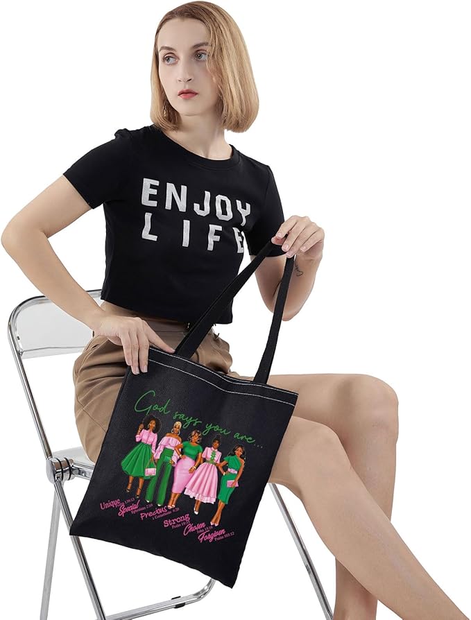 WZMPA Sorority Sisters Cosmetic Makeup Bag Pink and Green Gift God Says You Are Sorority Makeup Zipper Pouch Bag Greek Sorority Paraphernalia (God Says AK T-BL)